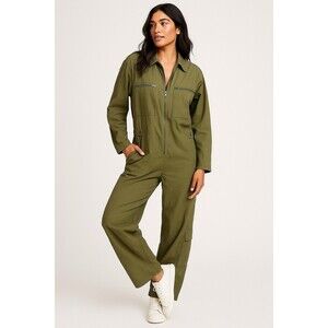 Free People FP Movement Mesmerize Me Olive Utility Coveralls Jumpsuit Small NEW